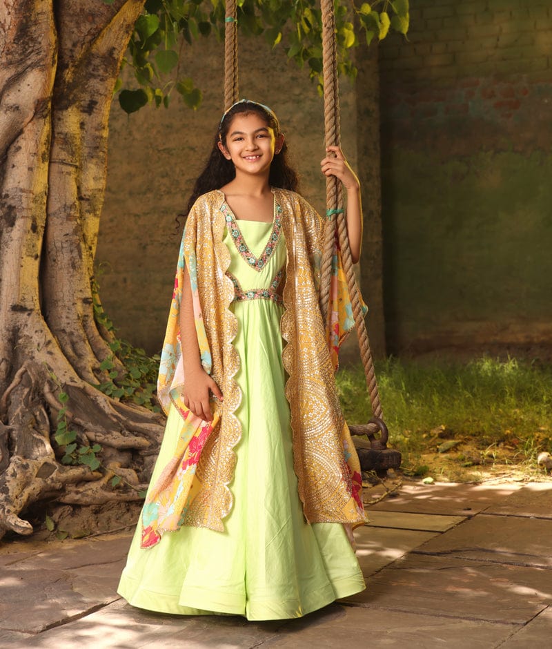 Beautiful multicolored Aliya cut Anarkali with georgette green dupatta –  Lagorii Kids